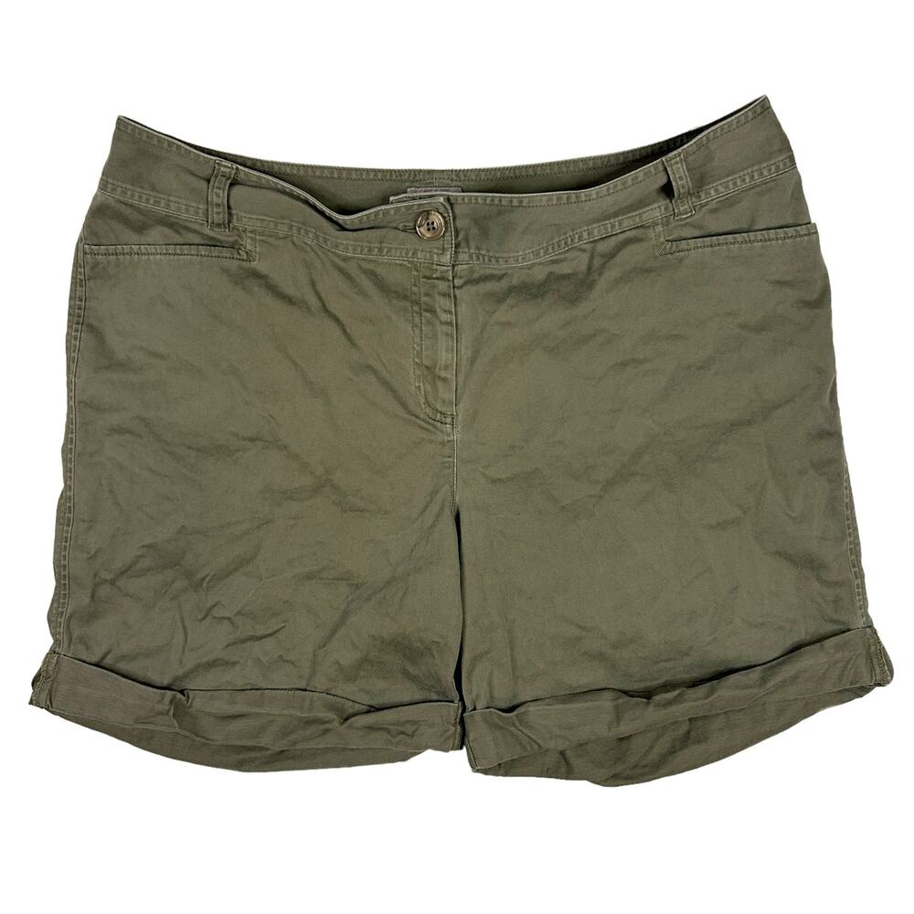 J Jill Size 16 Chino Shorts 32x6 Cotton Stretch Khaki Green Classic Summer